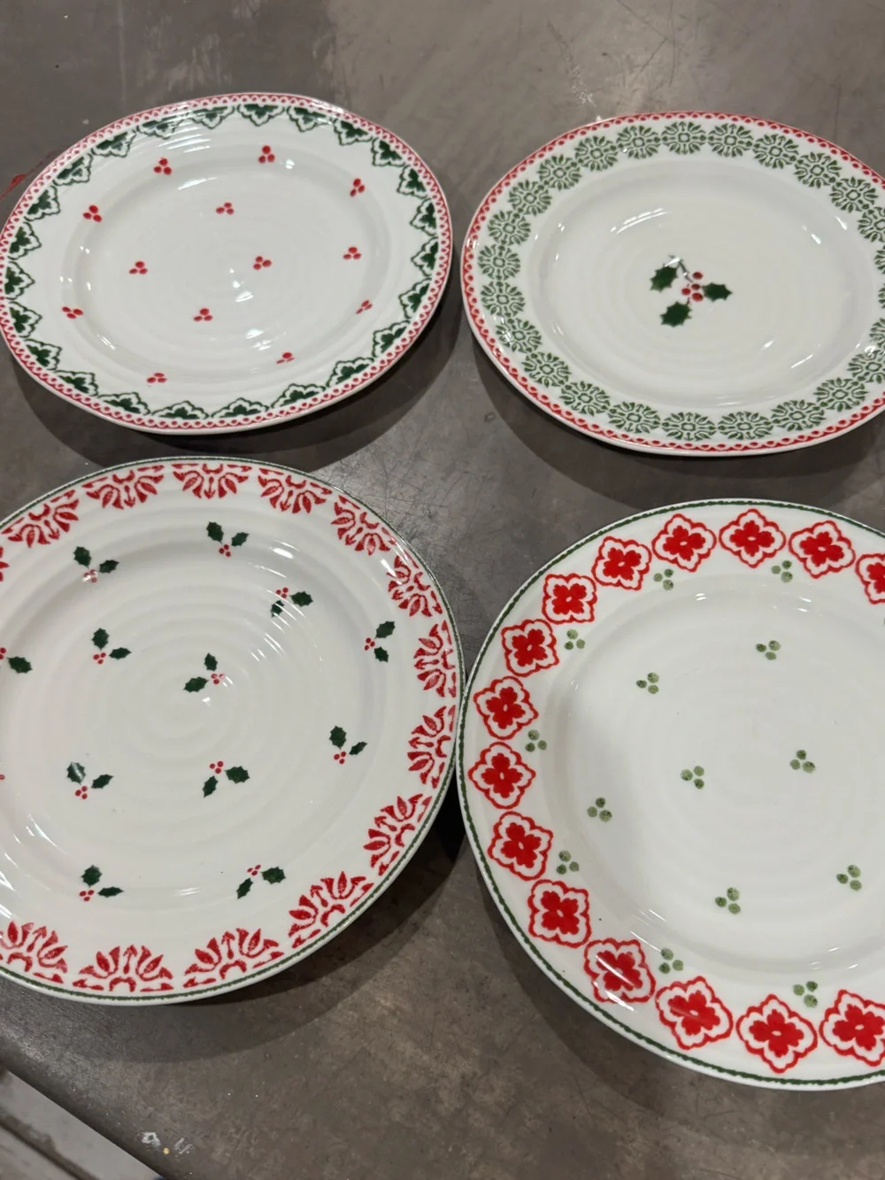 Portmeirion Red & Green Holiday Pattern Ceramic Dinner Plates-set of 4 designs
